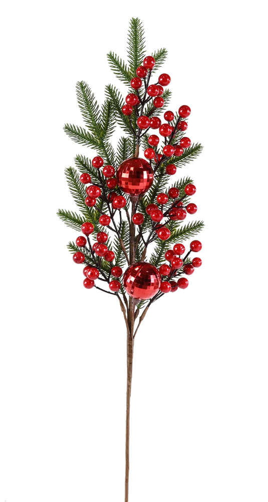 Jumbo Berry Pick 65cm Asst / pine bauble pick 68cm