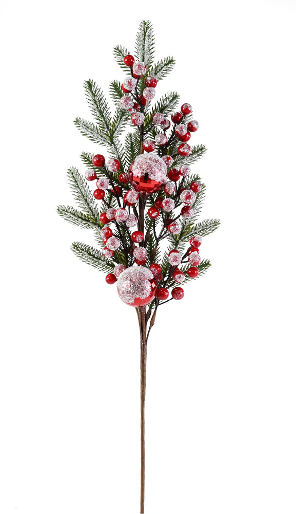 Jumbo Berry Pick 65cm Asst / pine bauble pick 68cm