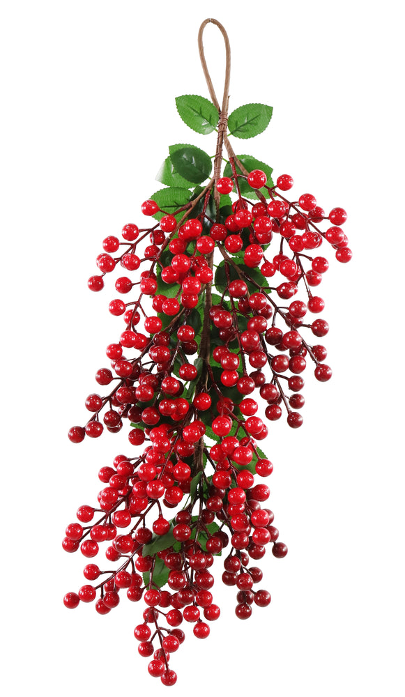Leafy Berry Hanger 30cm Asst / Berry Hanger with Red and Burgundy Berries and Leaves