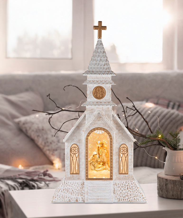Glitter Swirl Musical Nativity Church USB Asst