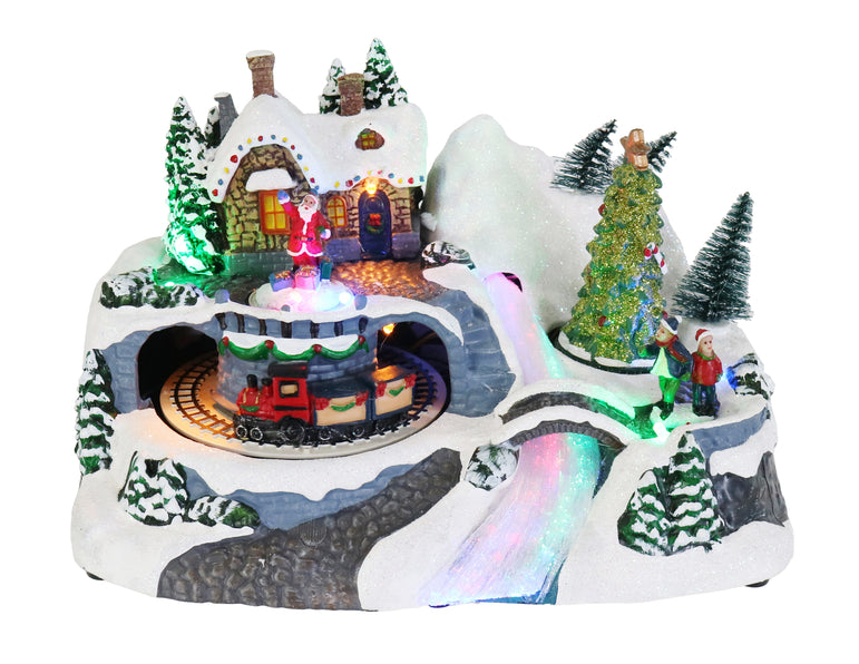 LED Musical Village Scene F/Optic USB Asst
