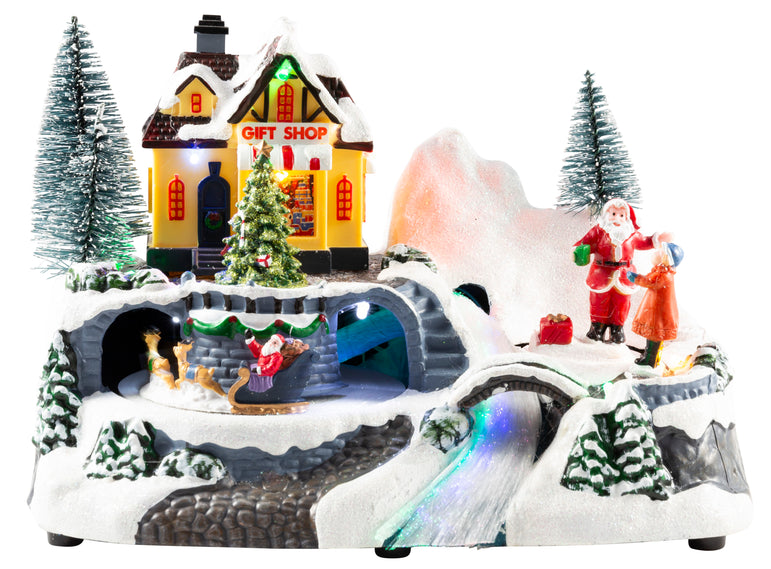 LED Musical Village Scene F/Optic USB Asst