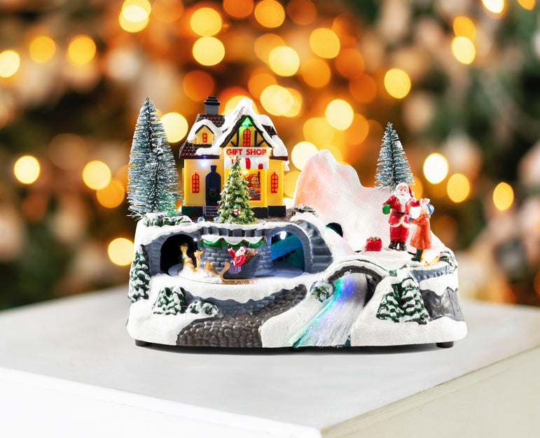 LED Musical Village Scene F/Optic USB Asst