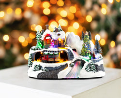 LED Musical Village Scene F/Optic USB Asst