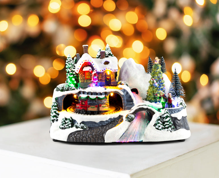 LED Musical Village Scene F/Optic USB Asst