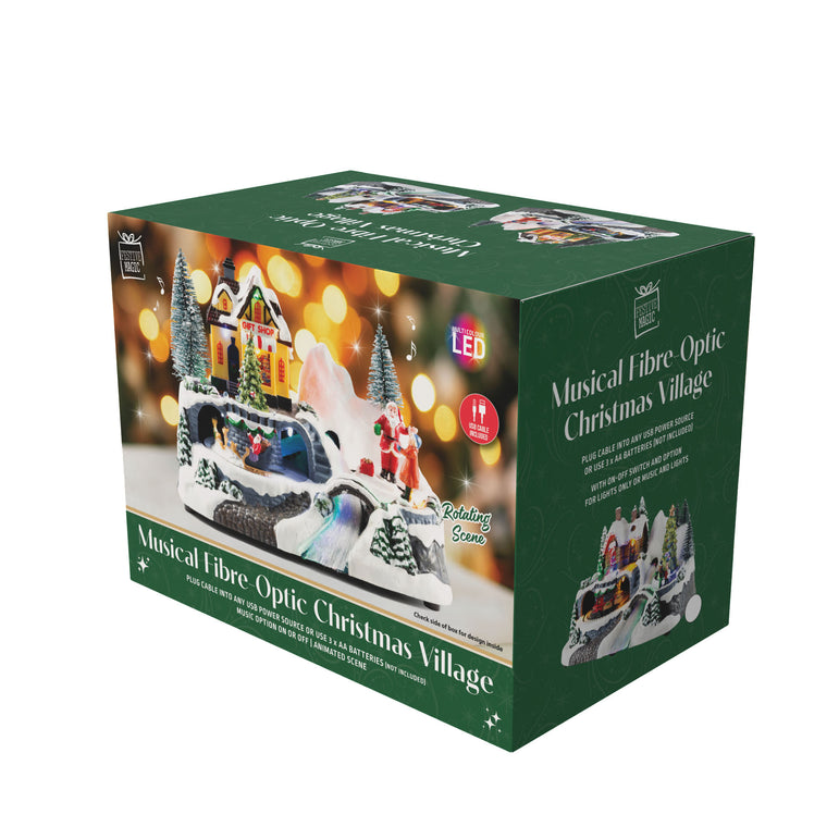 LED Musical Village Scene F/Optic USB Asst