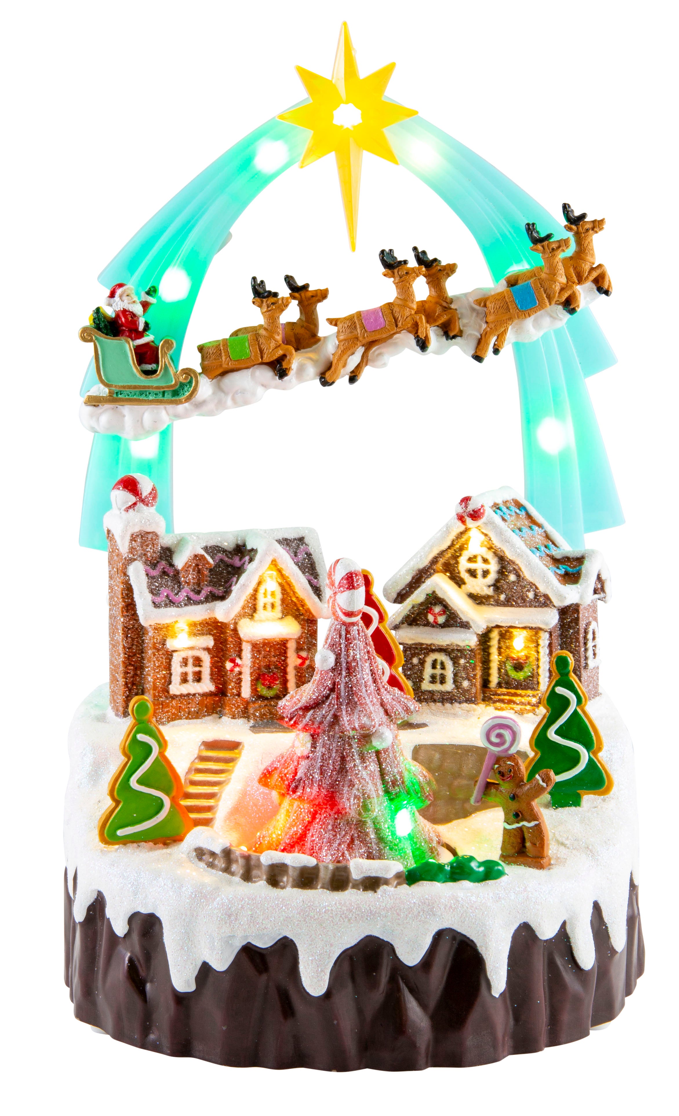LED Musical Sleigh Arch Village Scene USB Asst