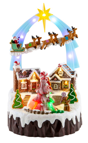 LED Musical Sleigh Arch Village Scene USB Asst