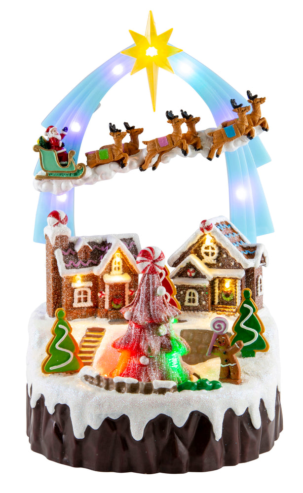 LED Musical Sleigh Arch Village Scene USB Asst