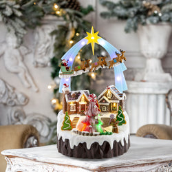 LED Musical Sleigh Arch Village Scene USB Asst