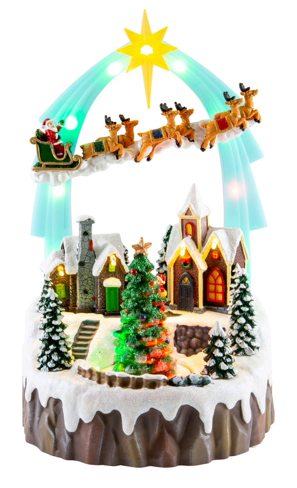 LED Musical Sleigh Arch Village Scene USB Asst
