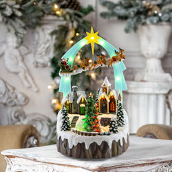 LED Musical Sleigh Arch Village Scene USB Asst
