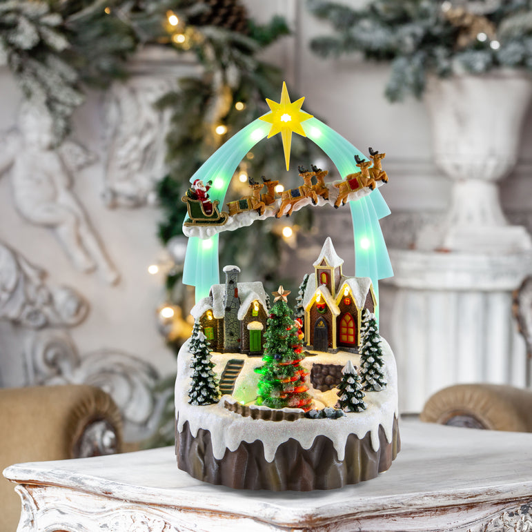 LED Musical Sleigh Arch Village Scene USB Asst