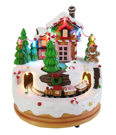 LED Musical Gingerbread Village w/Train USB Asst