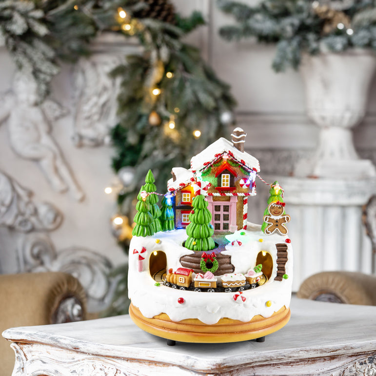LED Musical Gingerbread Village w/Train USB Asst