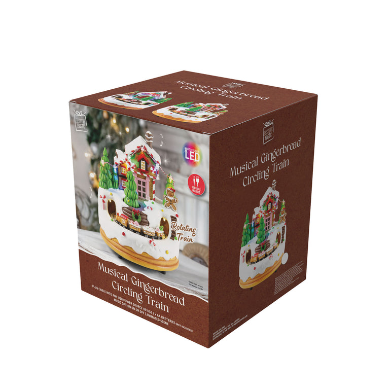 LED Musical Gingerbread Village w/Train USB Asst