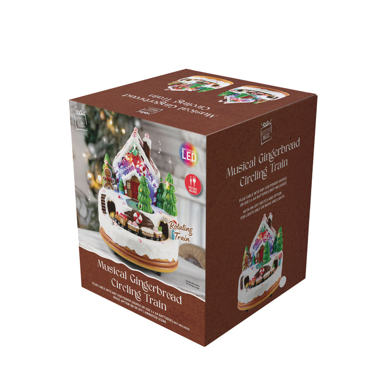 LED Musical Gingerbread Village w/Train USB Asst