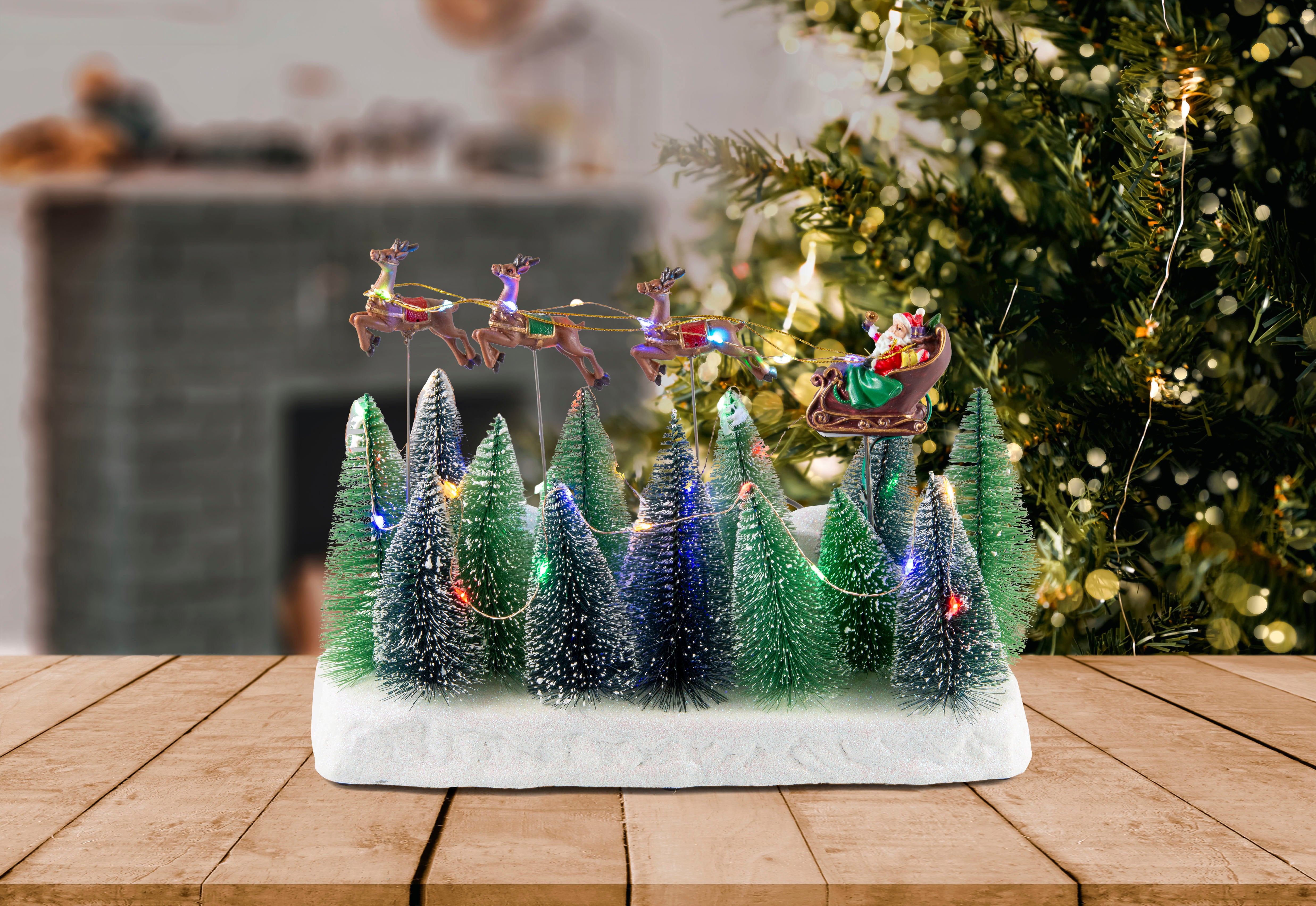 LED Musical Reindeers Flying Over Trees USB