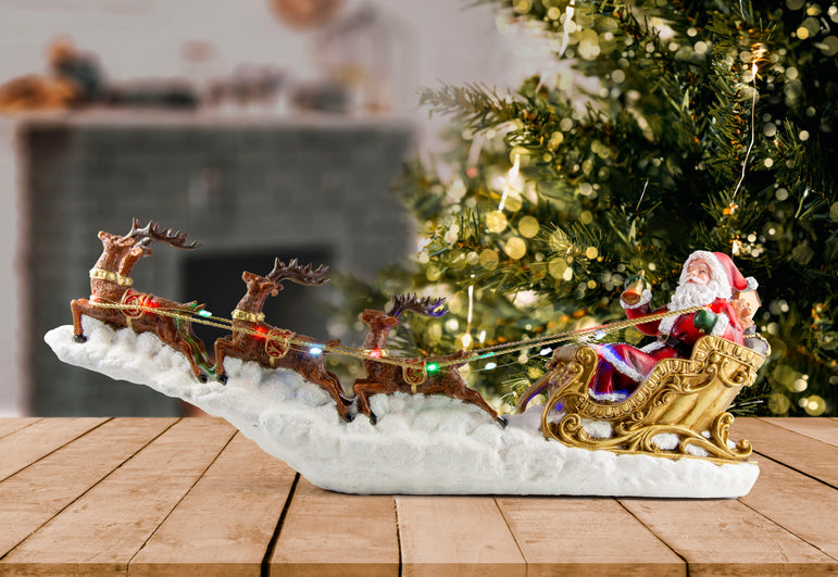 LED Music Flying Reindeers Santa Sleigh USB