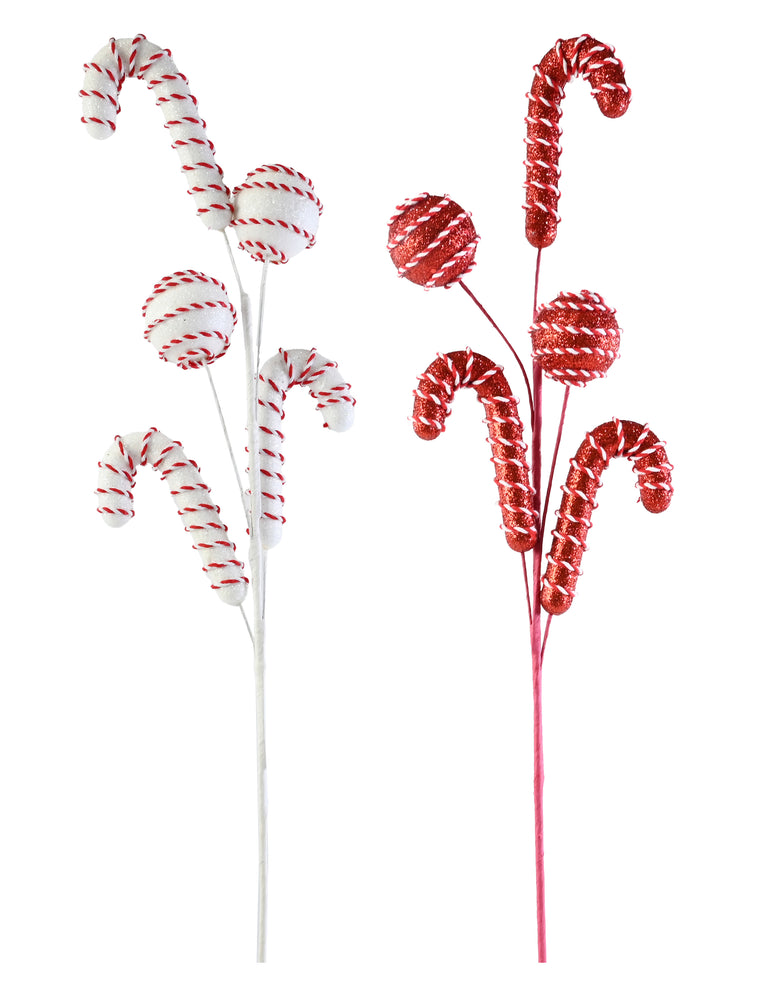 Glitter Candy cane and Bauble Pick 5 branch