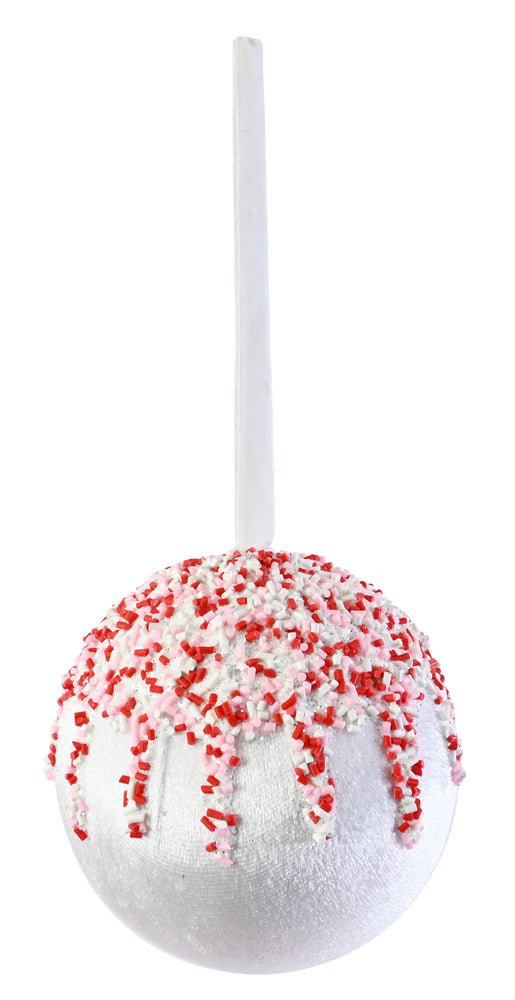 Peppermint Iced Velvet Bauble 10cm Asst