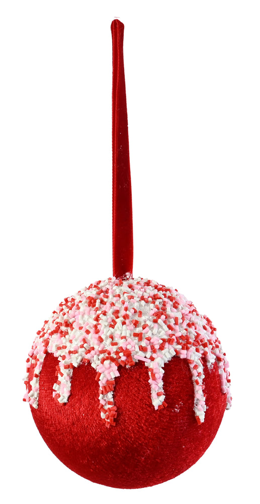 Peppermint Iced Velvet Bauble 10cm Asst