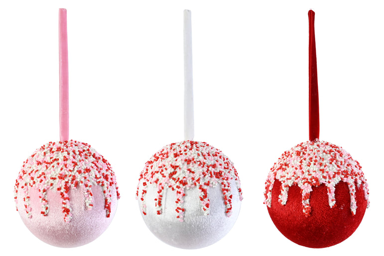 Peppermint Iced Velvet Bauble 10cm Asst