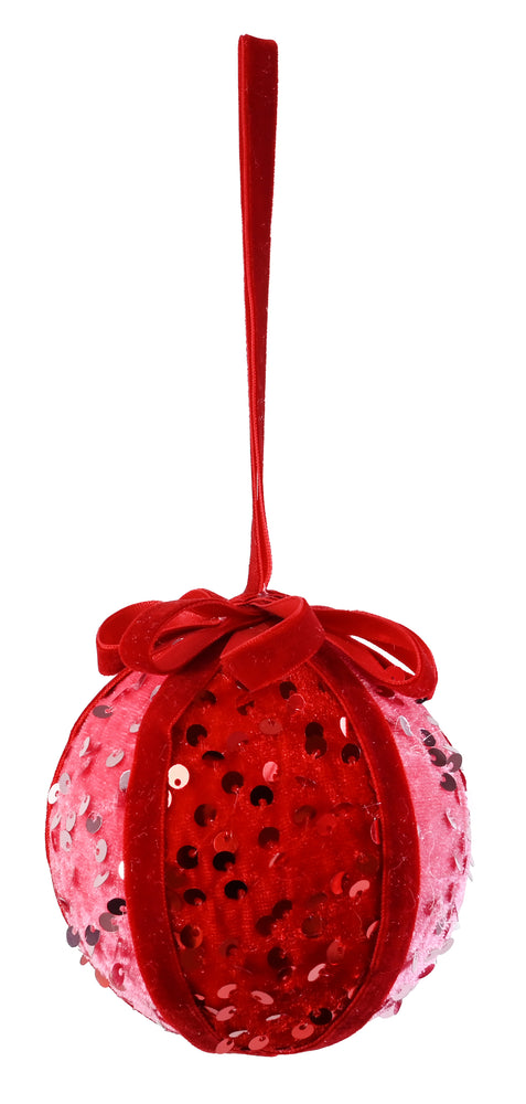 Bauble 10cm Velvet Ribbon / 2 asst hot pink  red