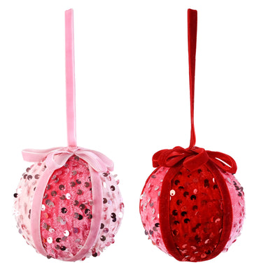 Bauble 10cm Velvet Ribbon / 2 asst hot pink  red