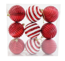 Candy Cane baubles 6 Pack Ribbed Baubles and 9/pack asstd
