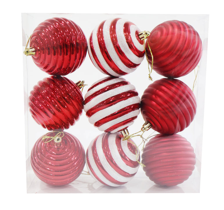 Candy Cane baubles 6 Pack Ribbed Baubles and 9/pack asstd