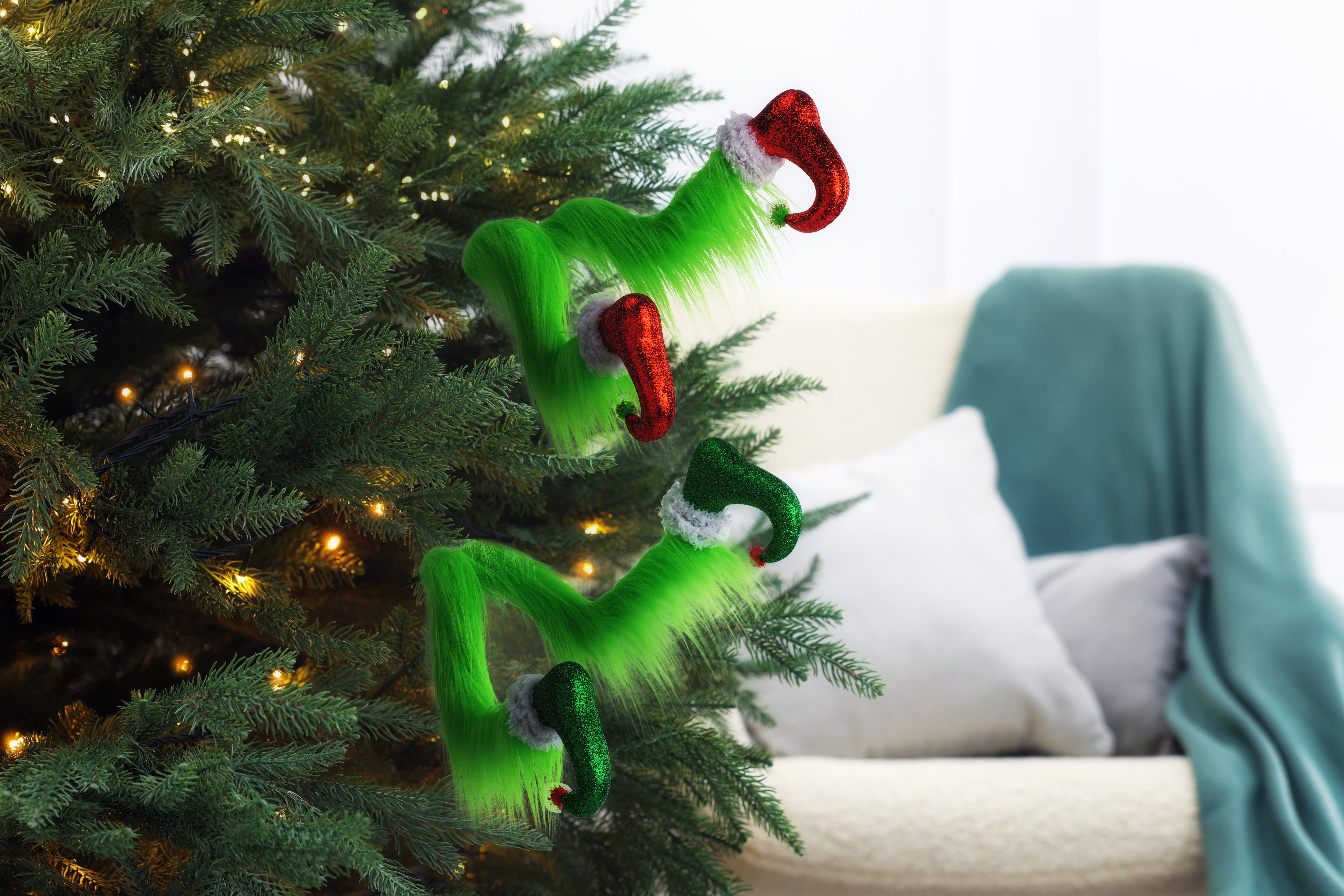 Mean Green Furry Elf Legs Pick 47cm  2Asst colours
