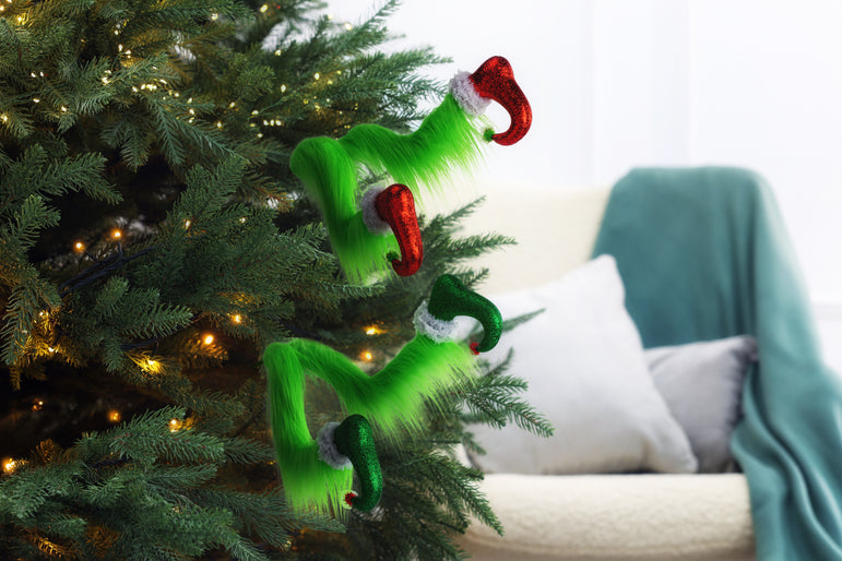 Mean Green Furry Elf Legs Pick 47cm  2Asst colours