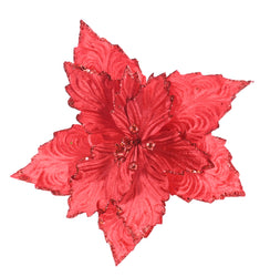 Vibrant Velvet Poinsettia Stem Asst red green