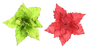 Vibrant Velvet Poinsettia Stem Asst red green