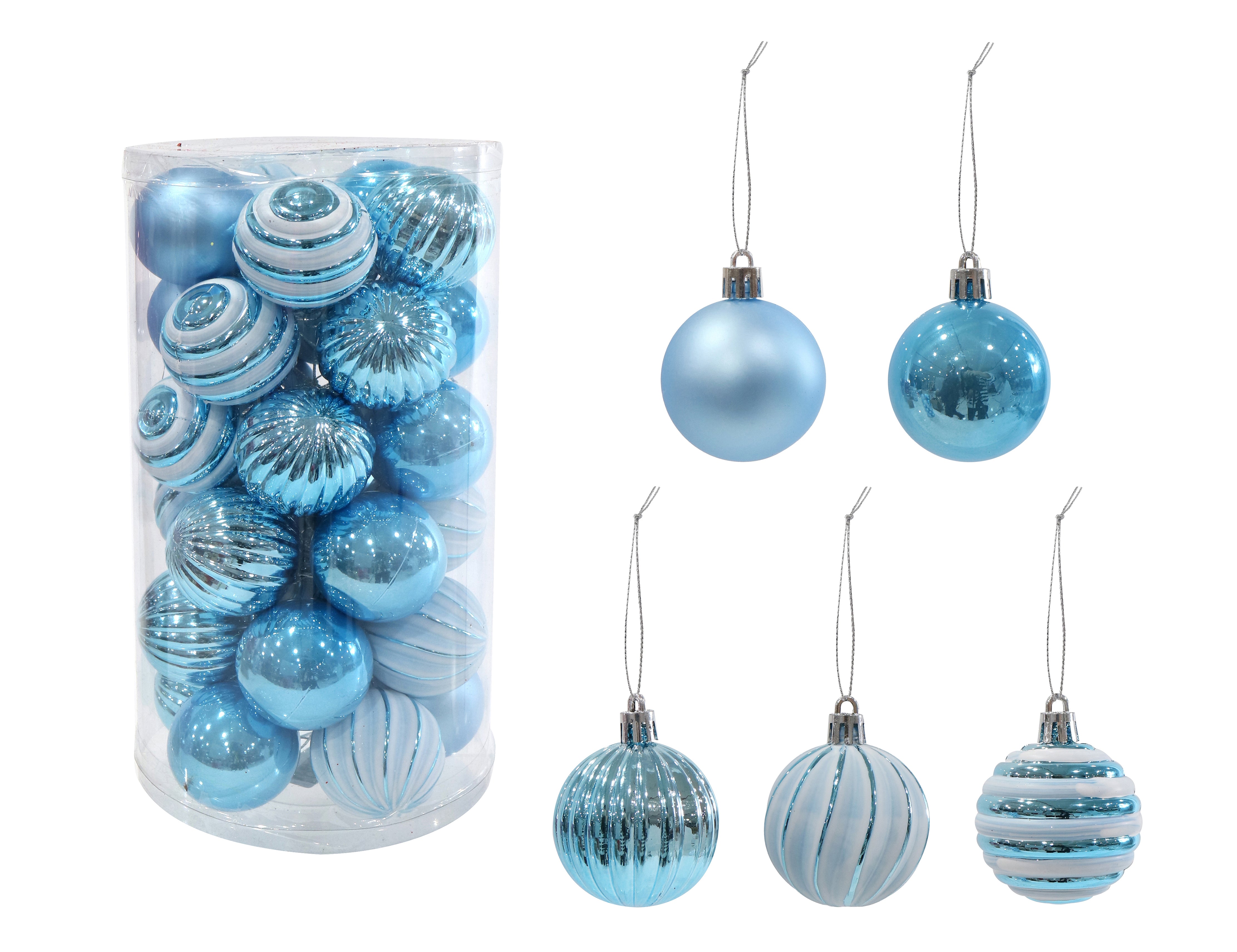 Baubles Snow Mix 5cm 30pk Asst