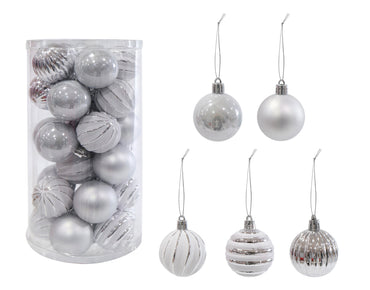 Baubles Snow Mix 5cm 30pk Asst