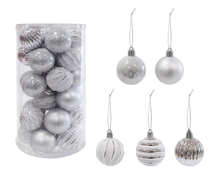 Baubles Snow Mix 5cm 30pk Asst