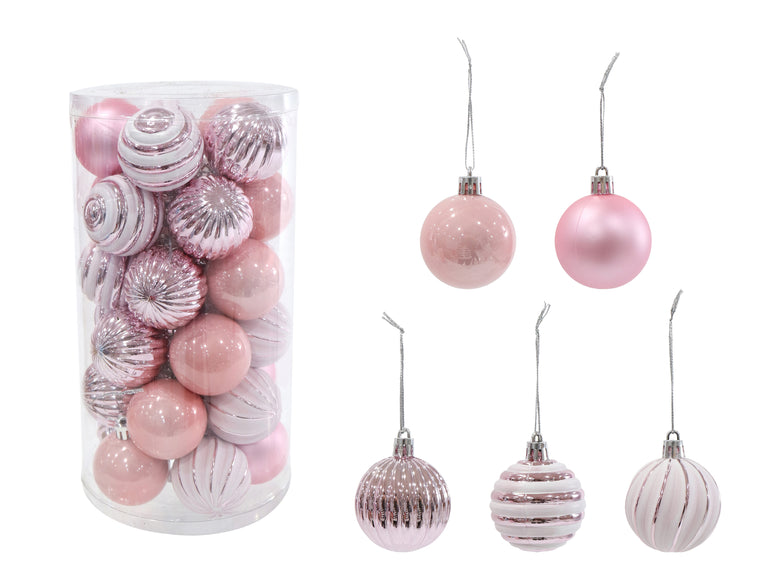 Baubles Snow Mix 5cm 30pk Asst