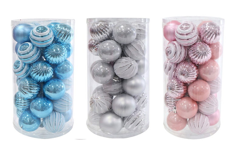 Baubles Snow Mix 5cm 30pk Asst