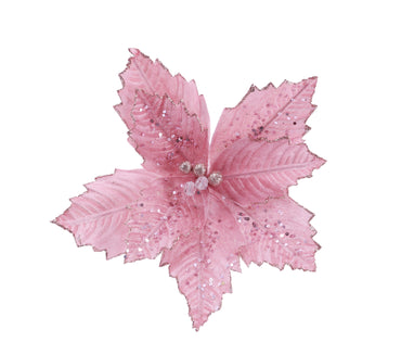 Iridescent Sequins Poinsettia Stem Asst 40cm