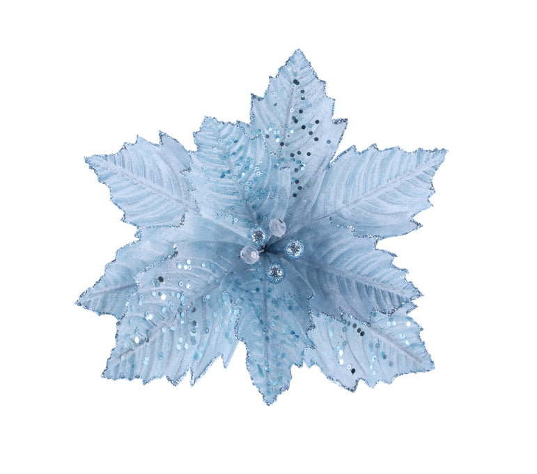 Iridescent Sequins Poinsettia Stem Asst 40cm