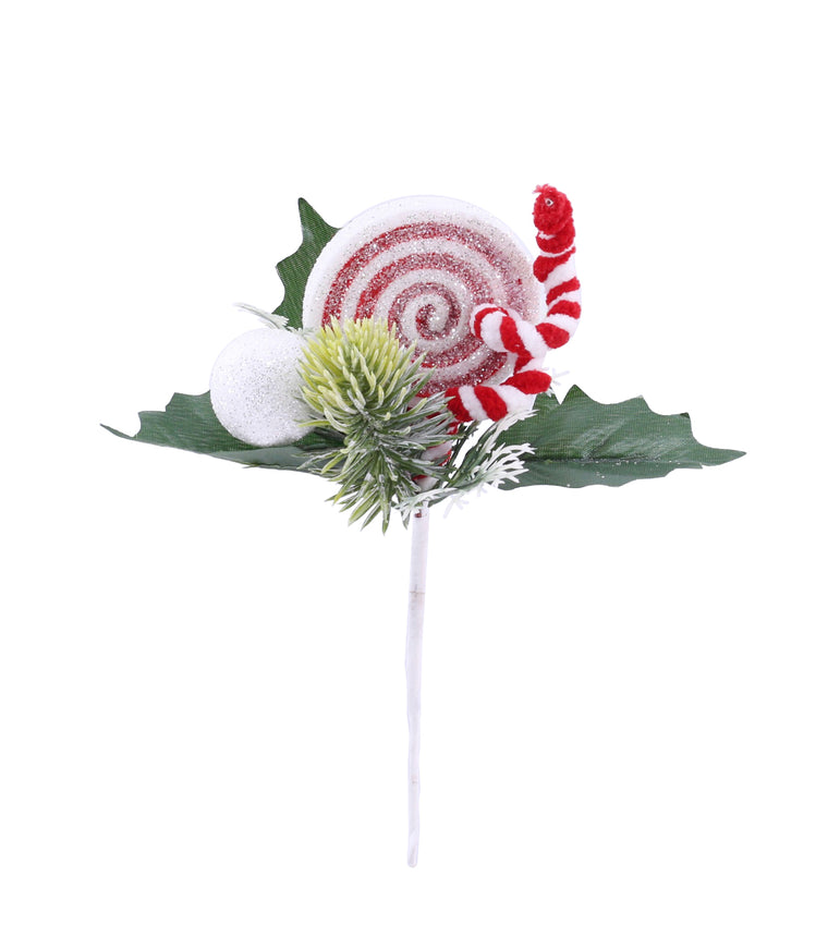 Candycane Leaf Deco Pick 18cm