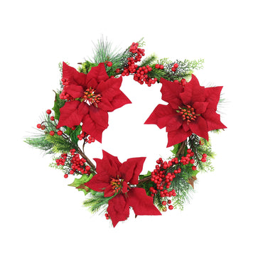 Retro Holly Berry Poinsettia Wreath