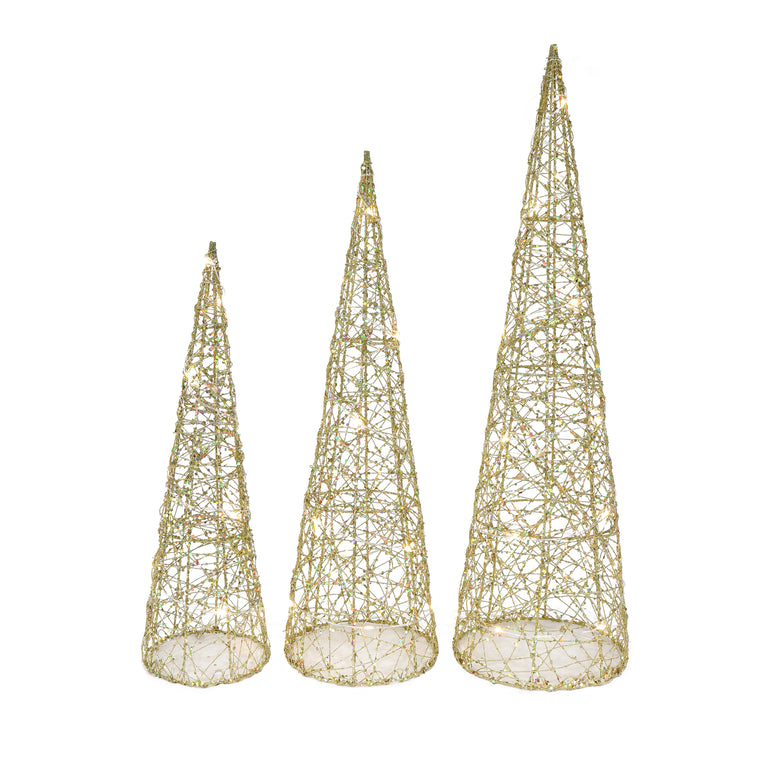 Glitter Wire Cone Tree (3pc)