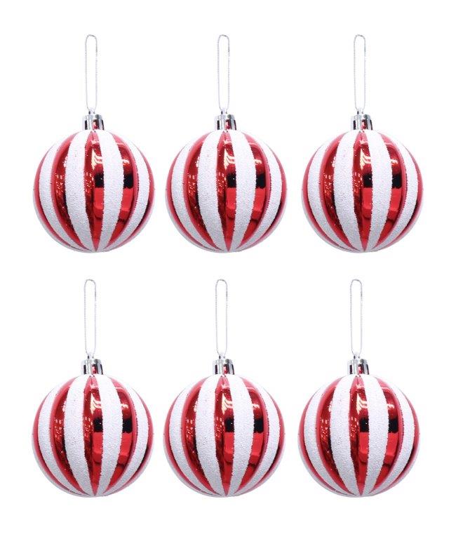 6 Pack Candy Cane Ribbed Baubles