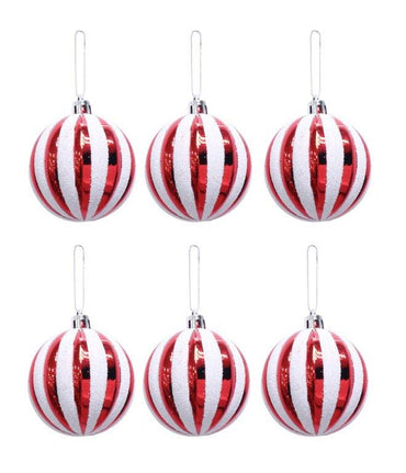 6 Pack Candy Cane Ribbed Baubles