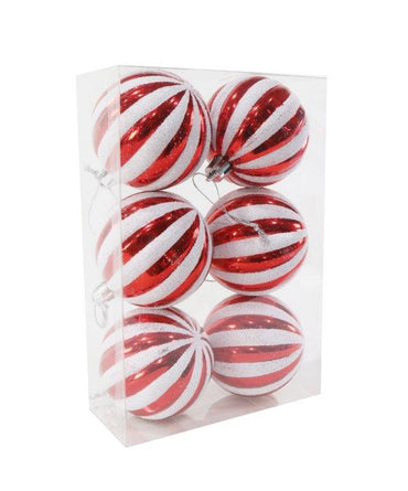 6 Pack Candy Cane Ribbed Baubles