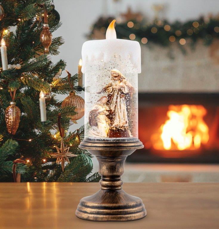 Glitter Swirl Nativity Pedestal Candle
