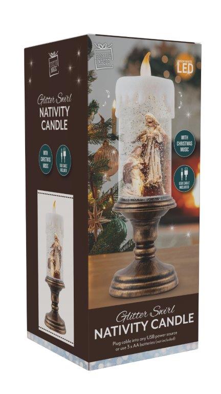 Glitter Swirl Nativity Pedestal Candle